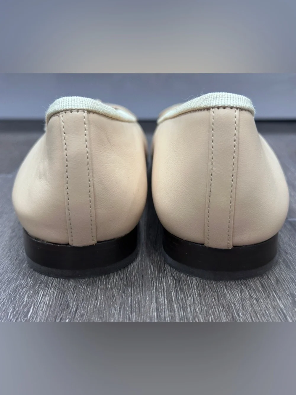 CHANEL CLASSIC CC LOGO BEIGE & BLACK CAPTOE LEATHER BALLET FLATS Size 37.5 NEW - Picture 12 of 16